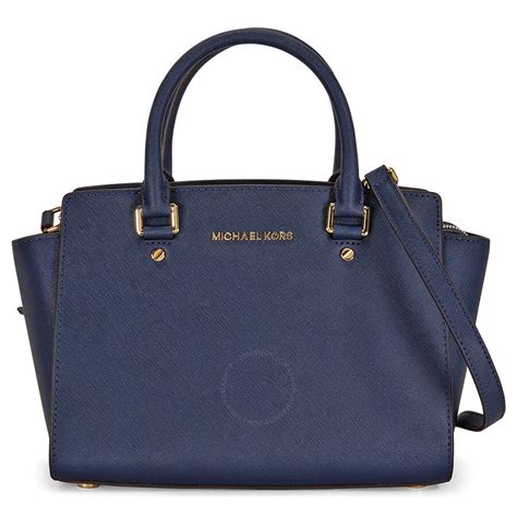 michael michael kors selma leather satchel bag navy|Michael Kors large selma bag.